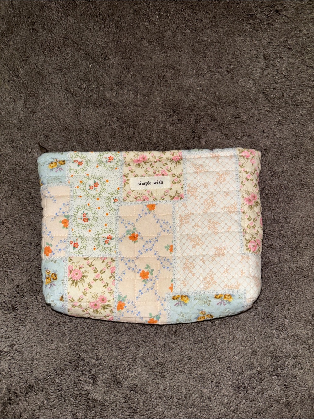 Simple Quilted Patchwork Cosmetic Pouch - Cream, Pink & Blue